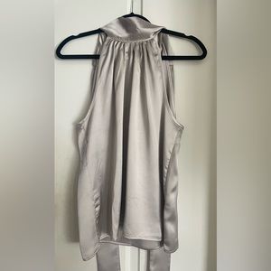 Joie Silver Satin Tie-Back Mock Neck Sleeveless Blouse Large NWT